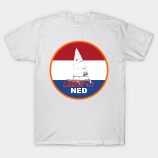 laser class sailboat on flag Netherlands T-Shirt